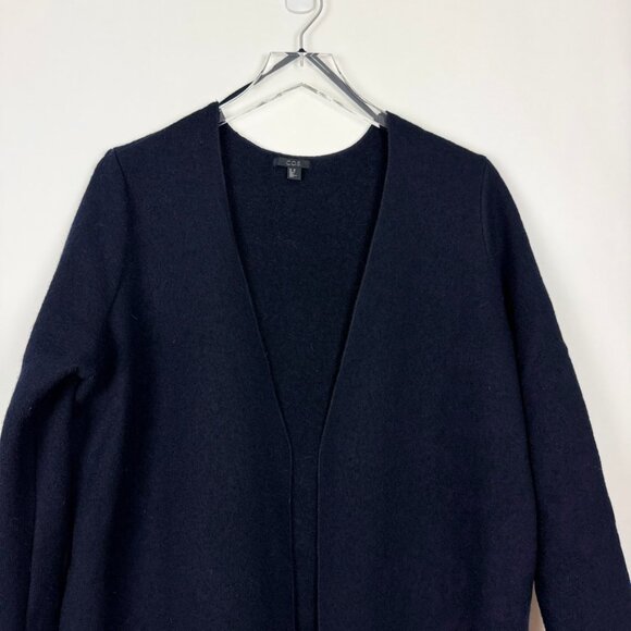 COS Longline Cardigan Women's XS Midnight Blue 100% Wool Open Front Coat-Sweater - Picture 3 of 15